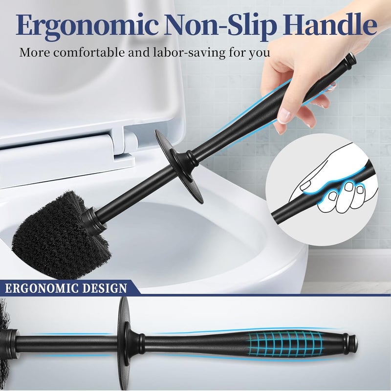 HAMITOR Toilet Bowl Brush Holder Set: 2 Pack Modern Deep Cleaning Bathroom Toilet Scrubber with Caddy for Rv - Rim Decorative Accessories Cleaner Brushes for Toilet - Black - Image 4